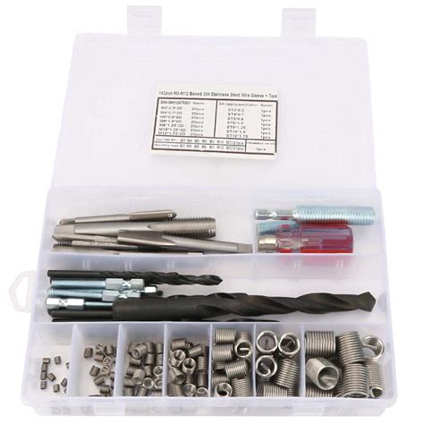 142pcs Threaded Inserts Repair Kit, Stainless Steel Helicoil Type Wire Insert Installation Set