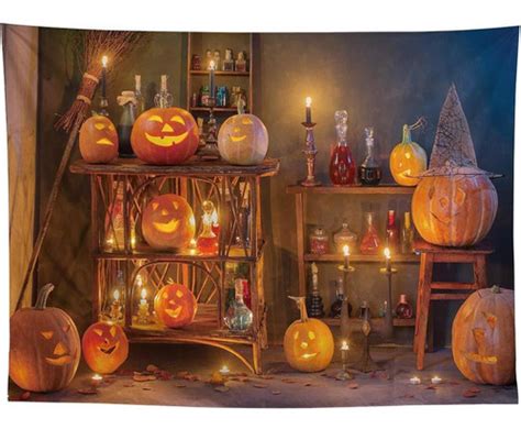 Allenjoy 10x8ft Fall Pumpkin Backdrop for Witches Newborn Kids Portrait Photography Pictures Birthday Party Baby Shower Decoration Halloween Autumn Lantern Thanksgiving Background Photoshoot Banner