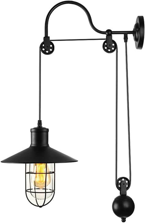 BAYCHEER Industrial Retro Farmhouse Style Lifting Pulley Retractable Adjustable Glass Birdcage Wall Lamp Light Wall Sconce use E26 Light Bulb Socket for Bedroom Restaurant Bar, Black