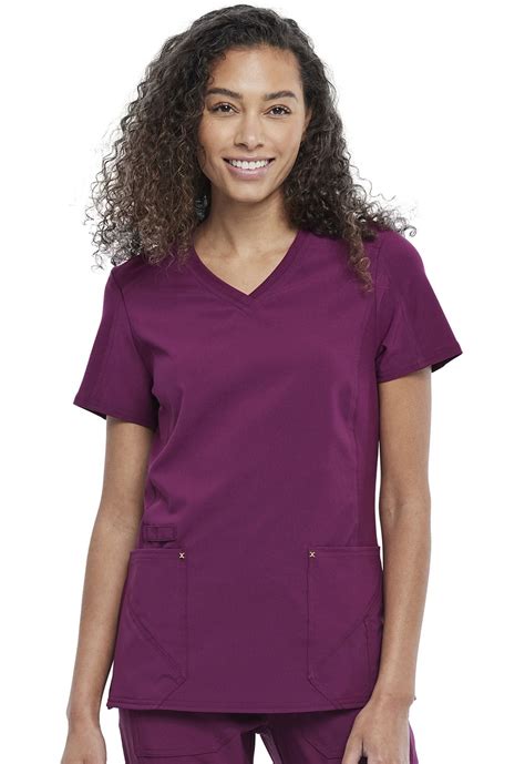 Cherokee Women's Scrubs Luxe Crossover V-Neck Pin Tuck Top, Navy, Large