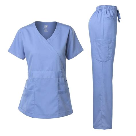 Dagacci Medical Uniform Women's Scrubs Set Stretch Ultra Soft Y-Neck Wrap Top and Pants Lavender L