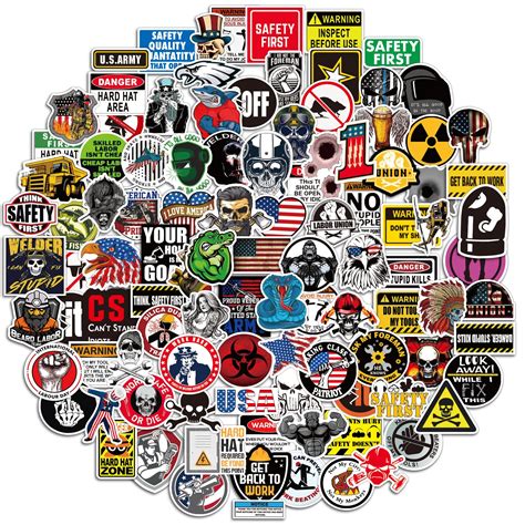 One-Day Sale: Up to 80% Off Hard Hat Stickers and Decals Big 105 PCS - Funny Sticker for Tool Box Helmet Hood Hardhat, American Patriotic Vinyl Decals for Adult Essential Workers Welders Construction Union Military Electrician