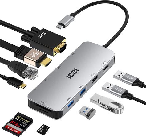 Flash Deals - 40% OFF ICZI USB C Docking Station, USB C Hub 10-IN-1 Space Gray 4K HDMI VGA 100W PD Charging, 2 USB-A 3.0 5Gbps 2 USB-A 2.0 Data Ports MicroSD TF Card Reader for MacBook Air/Pro, iPad Pro/iPad Air, XPS, Envy