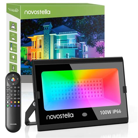 Novostella 2 Pack 60W RGB LED Flood Light, 44 Keys Controller, 20 Colors 6 Modes, Dimmable Color Changing Floodlight, IP66 Waterproof, Wall Washer Lights, Outdoor Garden Stage Landscape Lighting