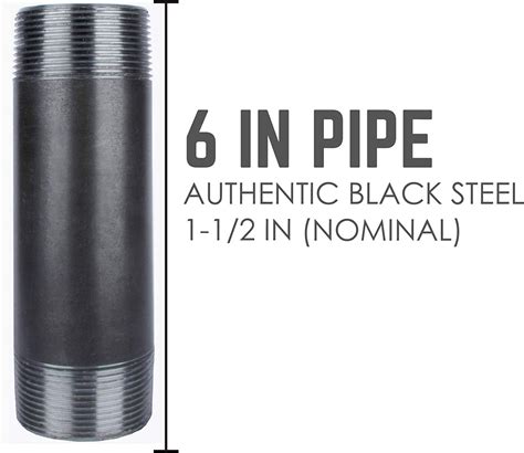 Pipe Décor 1½ in. x 24 in. Black Steel Pipe, Pre-Cut, Industrial Steel Grey Fits Standard 1½ Inch Black Threaded Pipes, Nipples and Fittings, 4 Pack