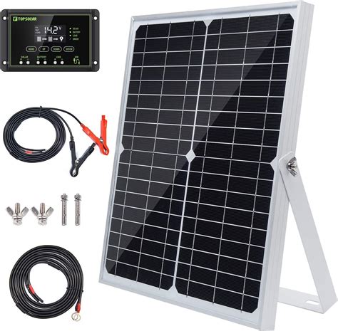 Product Deal Topsolar 10W 12V Solar Panel Trickle Charger Battery Maintainer Kits + 10A PWM LCD Solar Charge Controller + Adjustable Mount Tilt Rack Bracket + Solar Cable for Car RV Marine Boat Off Grid System