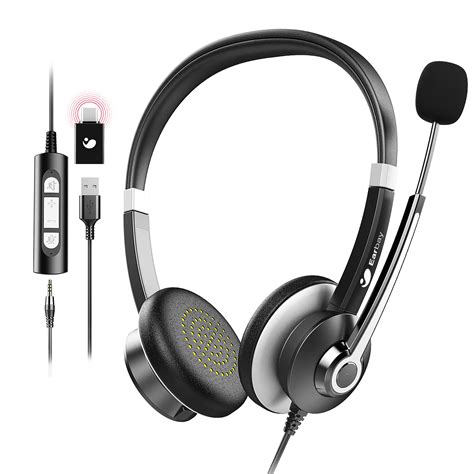 USB, 3.5 and USB-C, Quality Sound Headset with Microphone, Noise Cancelling mic, Mute Button LED, Laptop, PC, MAC, Zoom, Skype, Video Conference Calls, Lightweight Headphones with mic
