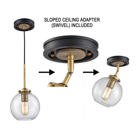 Exclusive Discount 80% Offer WILDSOUL 20041AB Modern Farmhouse 1-Light Globe Pendant, 7" Orb Clear Glass Shade, Mid Century Semi Flush Cord Light Kitchen Foyer Entryway Sloped Ceiling Rustic Oak Wood, Matte Black and Brass Finish