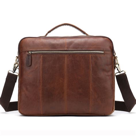 Woodpecker Cowhide 14 inch Leather Laptop Crossbody Shoulder Bag Macbook Briefcase for Mens (Brown) (Brown)